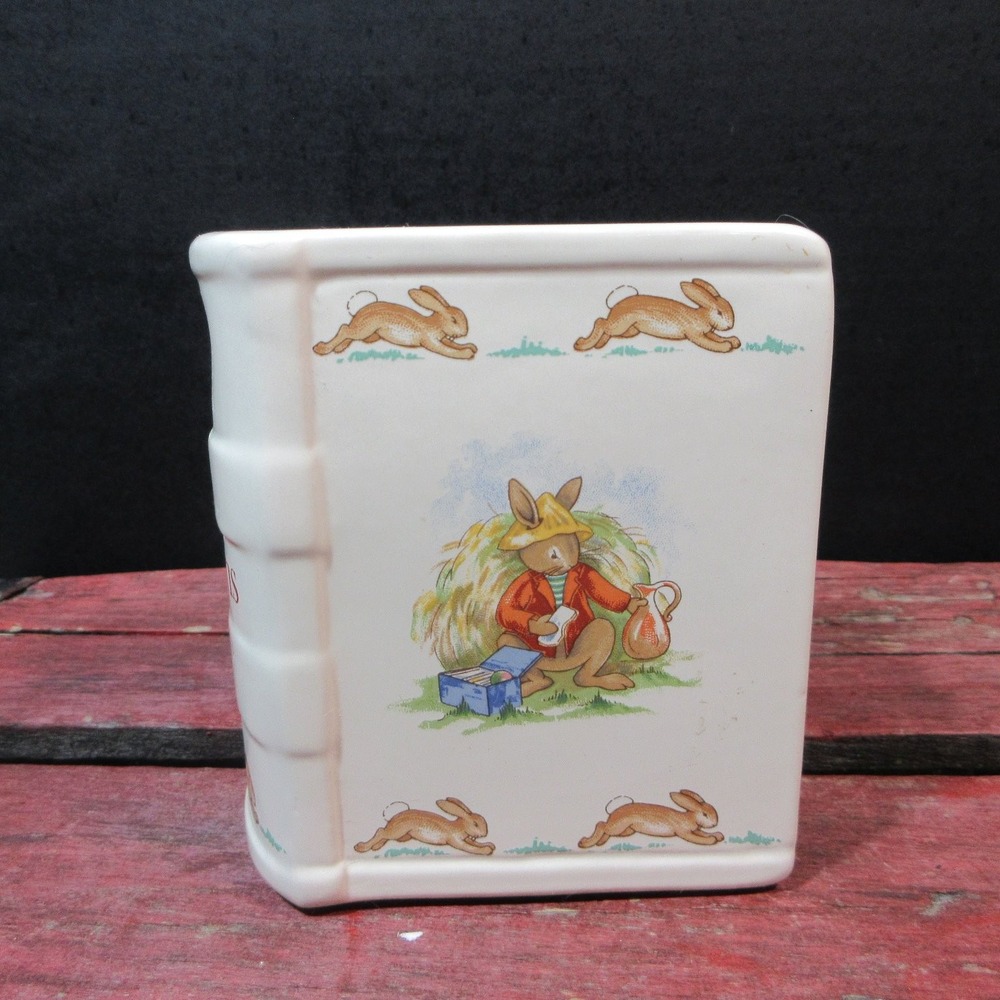 VTG Royal Doulton Bunnykins Ceramic Book Piggy Bank Hiking England 1936 Design